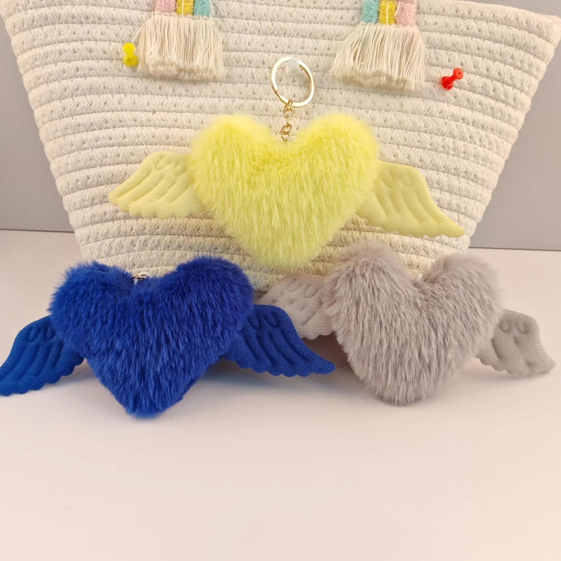 Wholesale Heart wings fur ball keychain